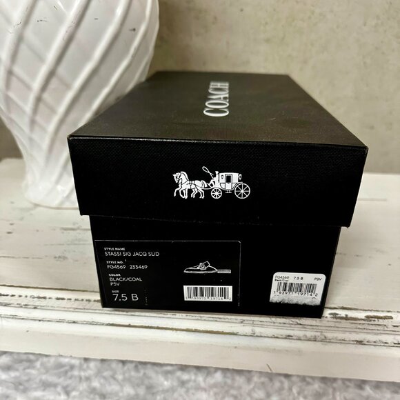 NWT COACH Black Textured Jacquard Logo Slides / Mules - SZ. 7.5 - Picture 9 of 9